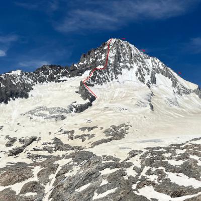 Tracé de l'Arête Est du Bietschhorn et de la descente par l'Arête Nord